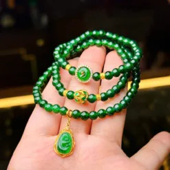 Phỉ thuý lục đế vương 5mm mix charm vàng